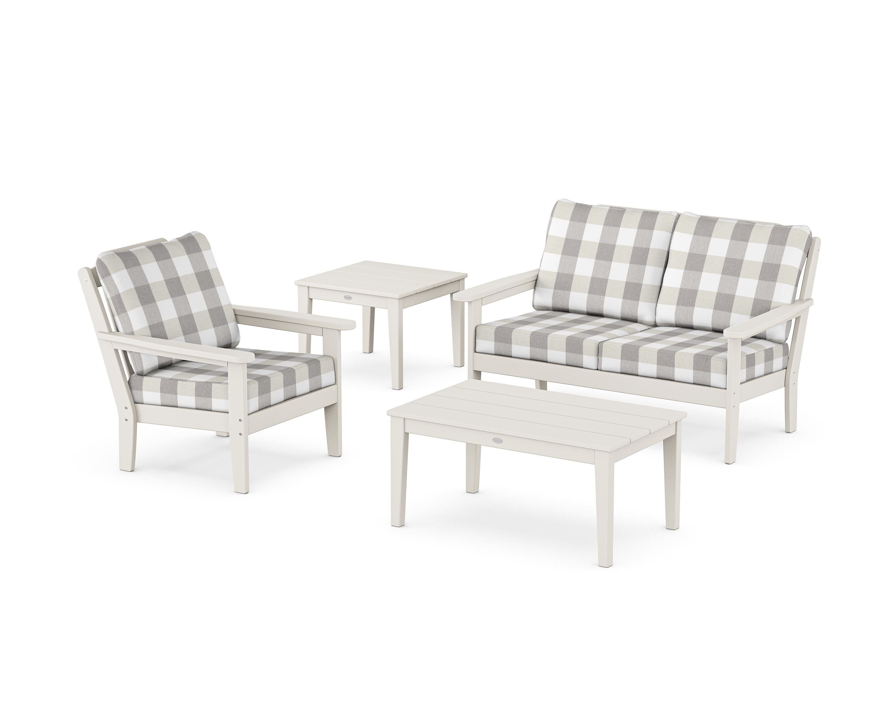 Country Living Wovendale 4-Piece Deep Seating Set in Sand / Buffalo Plaid Grey Mist