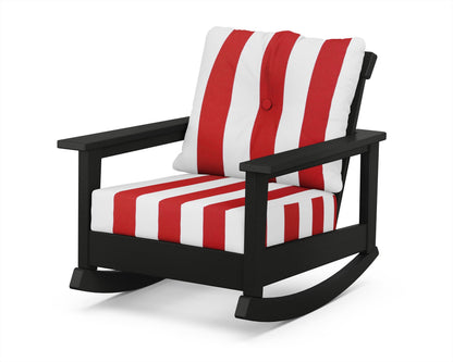 POLYWOOD® Prescott Deep Seating Rocking Chair in Black / Cabana Stripe Crimson