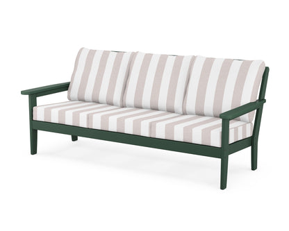 Country Living Cottage Deep Seating Sofa in Green / Cabana Stripe Dune Burlap