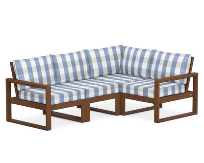 POLYWOOD® EDGE 4-Piece Modular Deep Seating Set in Teak / Buffalo Plaid Sky Blue