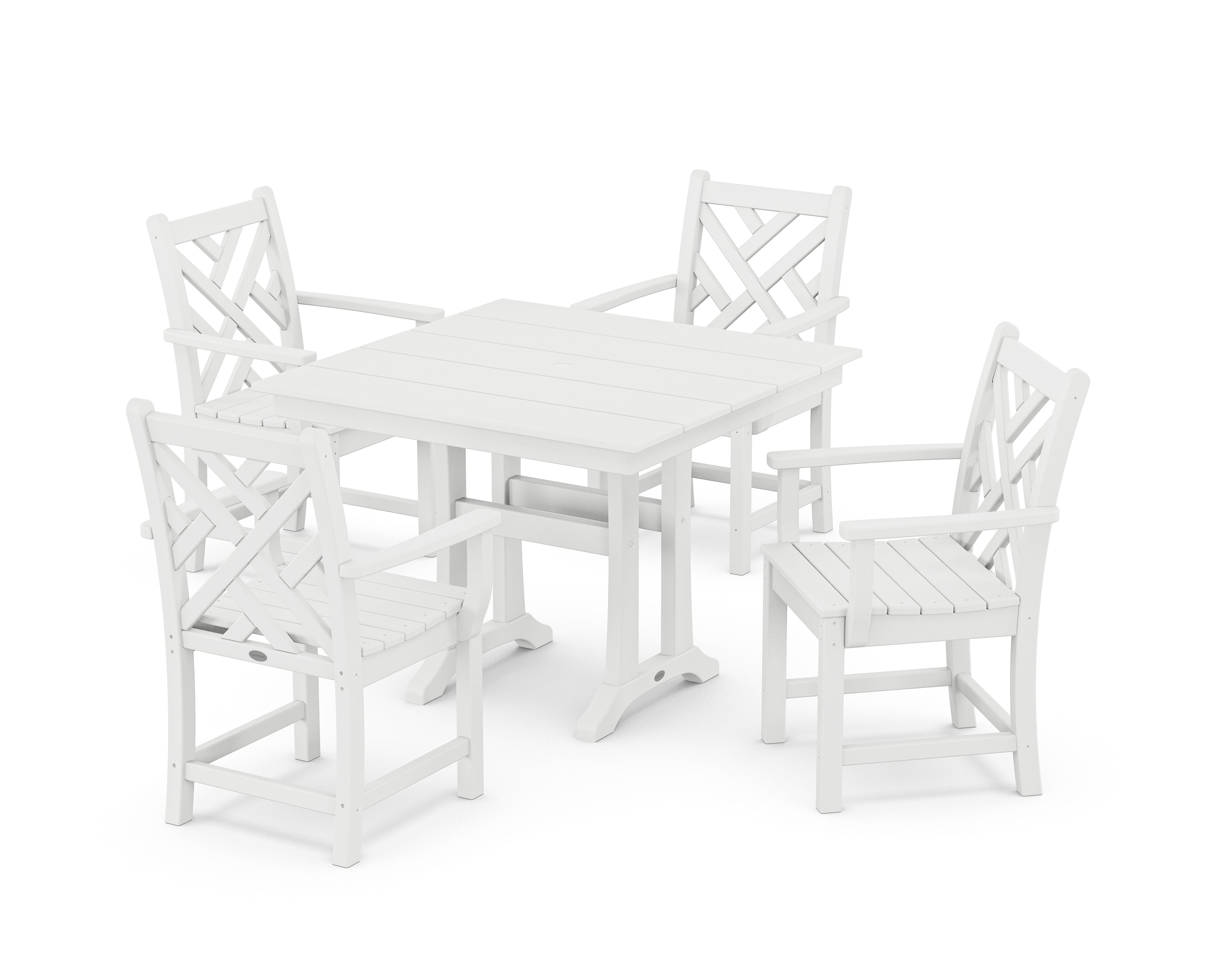POLYWOOD® Chippendale 5-Piece Farmhouse Trestle Arm Chair Dining Set in White