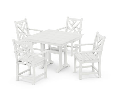 POLYWOOD® Chippendale 5-Piece Farmhouse Trestle Arm Chair Dining Set in White