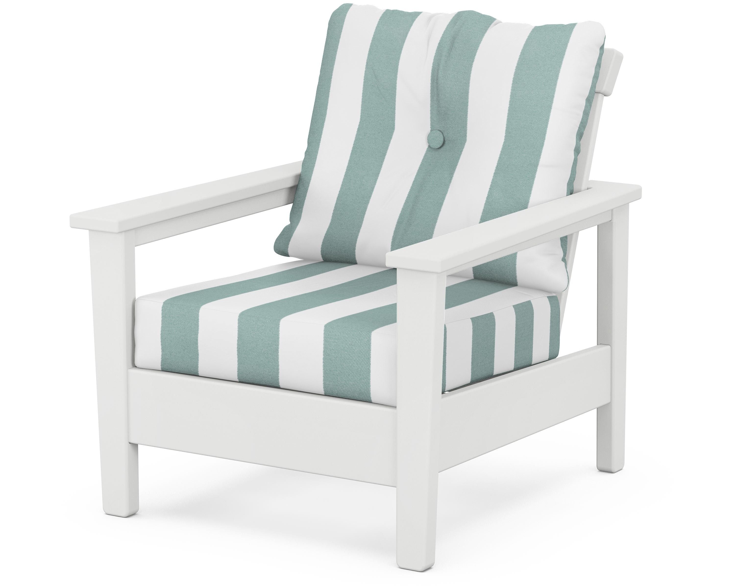 POLYWOOD® Prescott Deep Seating Chair in White / Cabana Stripe Glacier Spa