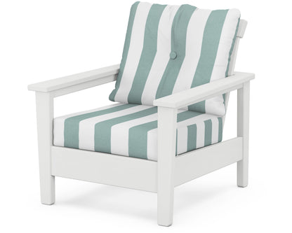 POLYWOOD® Prescott Deep Seating Chair in White / Cabana Stripe Glacier Spa