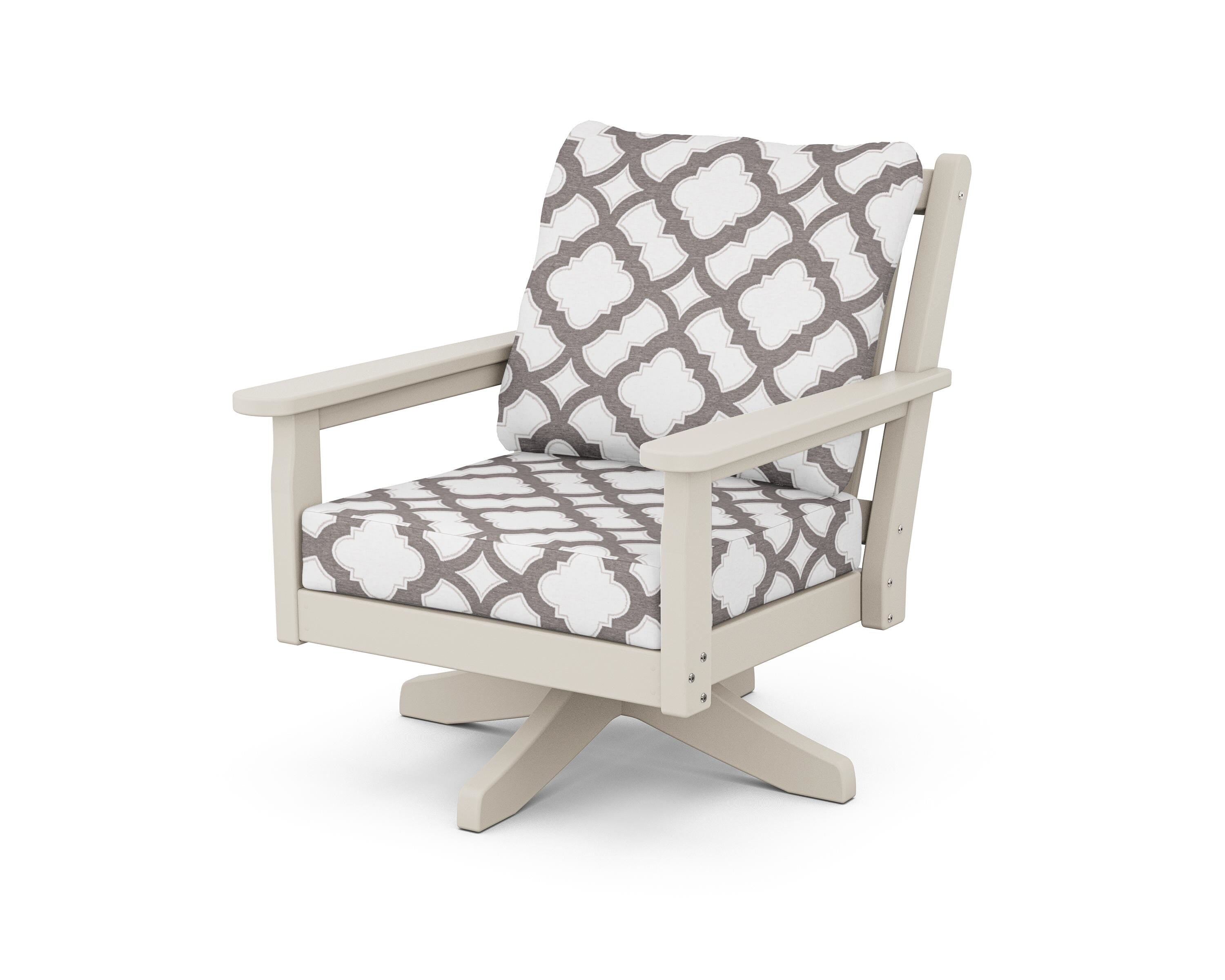 POLYWOOD® Chippendale Deep Seating Swivel Chair in Sand / Trellis Grey Mist
