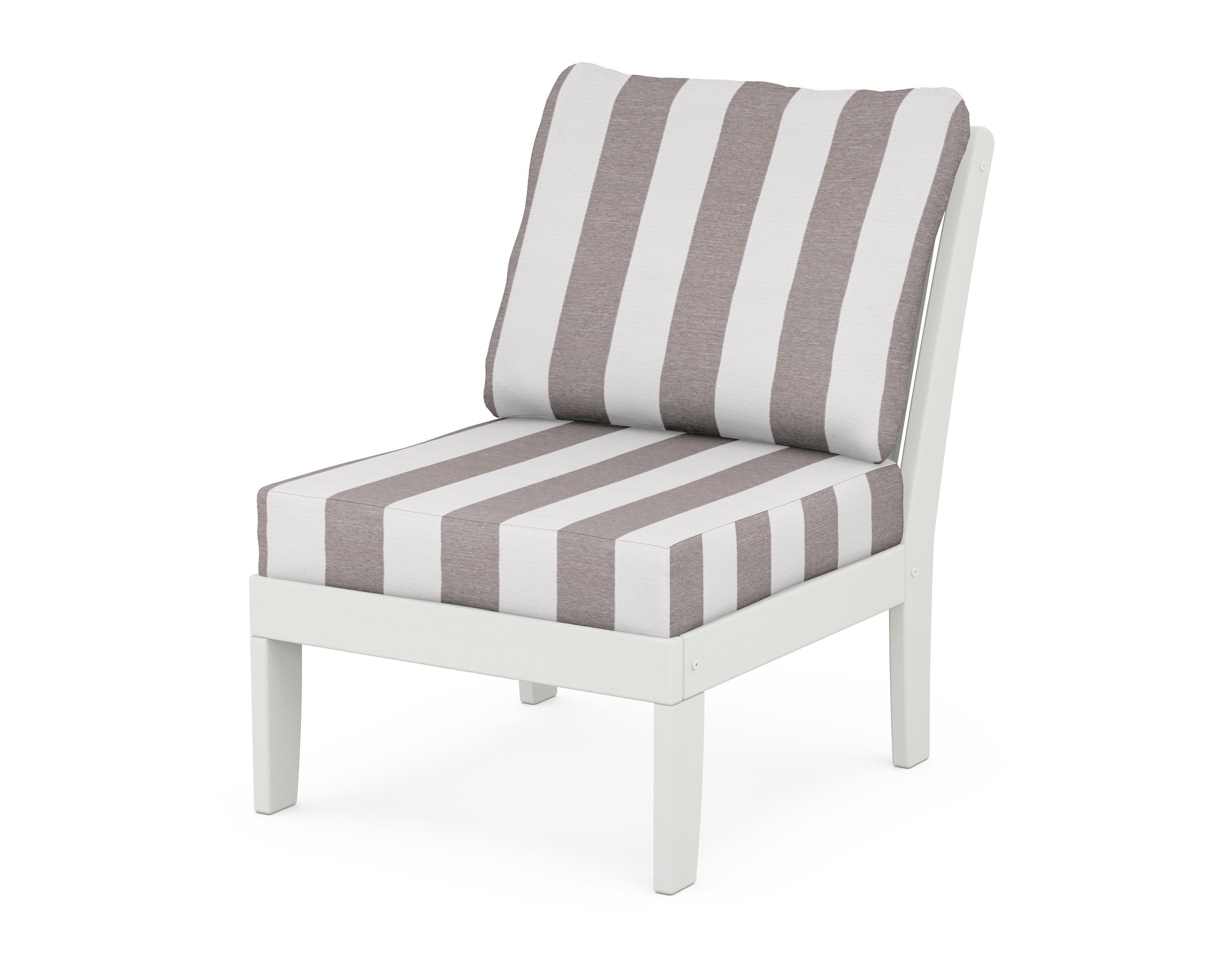 POLYWOOD® Braxton Modular Armless Chair in Vintage White / Cabana Stripe Grey Mist