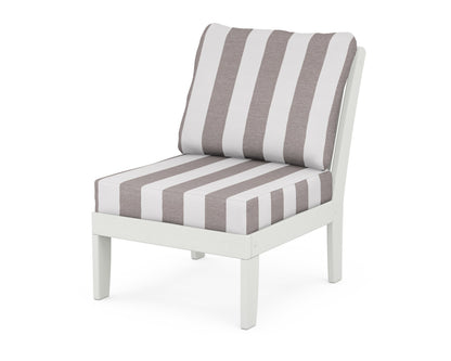 POLYWOOD® Braxton Modular Armless Chair in Vintage White / Cabana Stripe Grey Mist