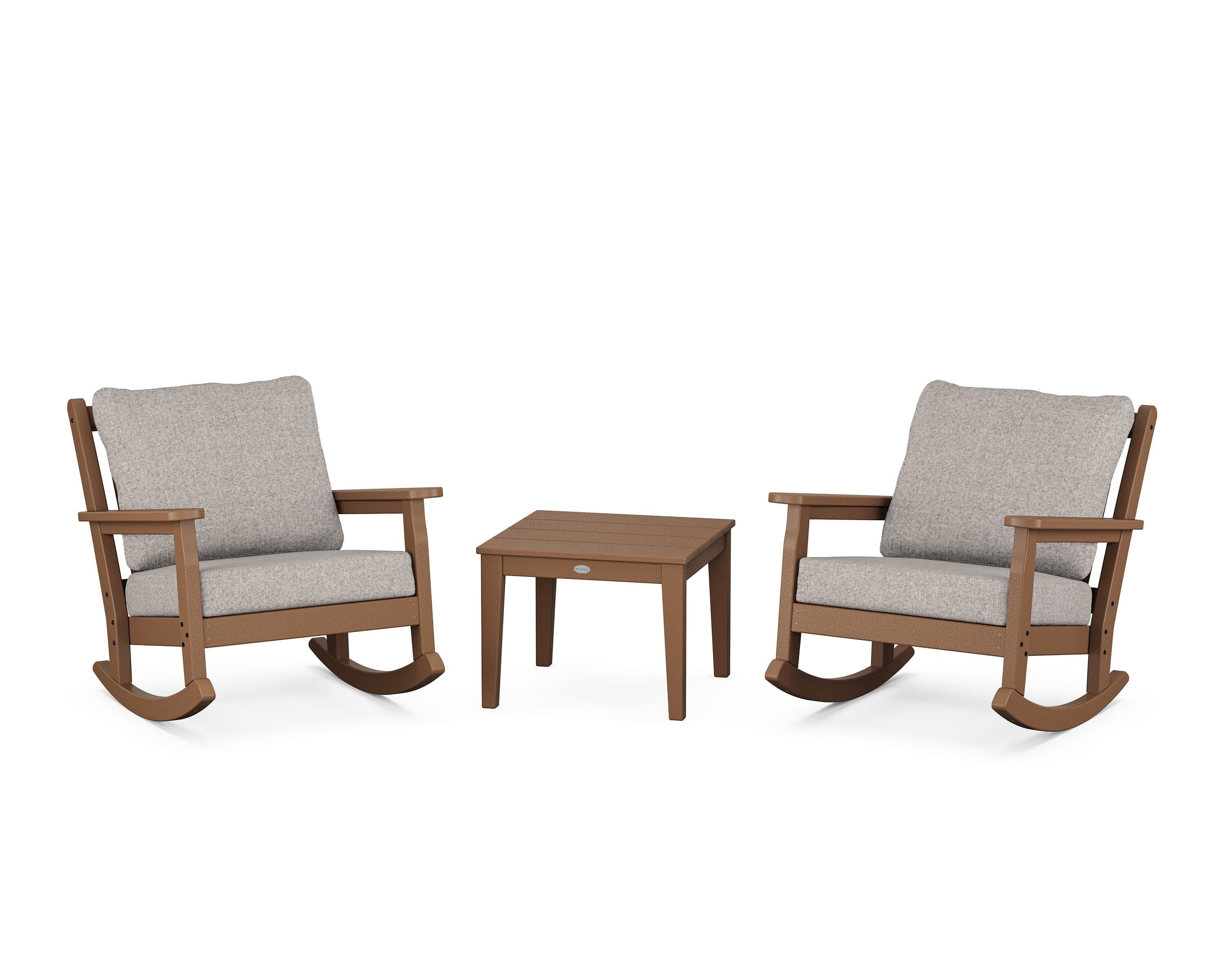 POLYWOOD® Chippendale 3-Piece Deep Seating Rocker Set in Teak / Weathered Tweed