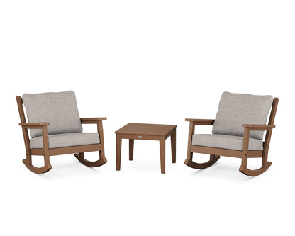 POLYWOOD® Chippendale 3-Piece Deep Seating Rocker Set in Teak / Weathered Tweed