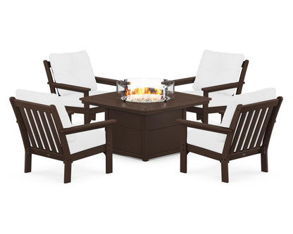POLYWOOD® Vineyard 5-Piece Conversation Set with Fire Pit Table in Mahogany / Natural