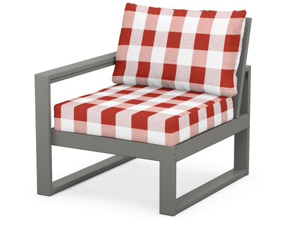 POLYWOOD® EDGE Modular Left Arm Chair in Slate Grey / Buffalo Plaid Crimson
