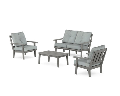 POLYWOOD® Oxford 4-Piece Deep Seating Set with Loveseat in Slate Grey / Spa