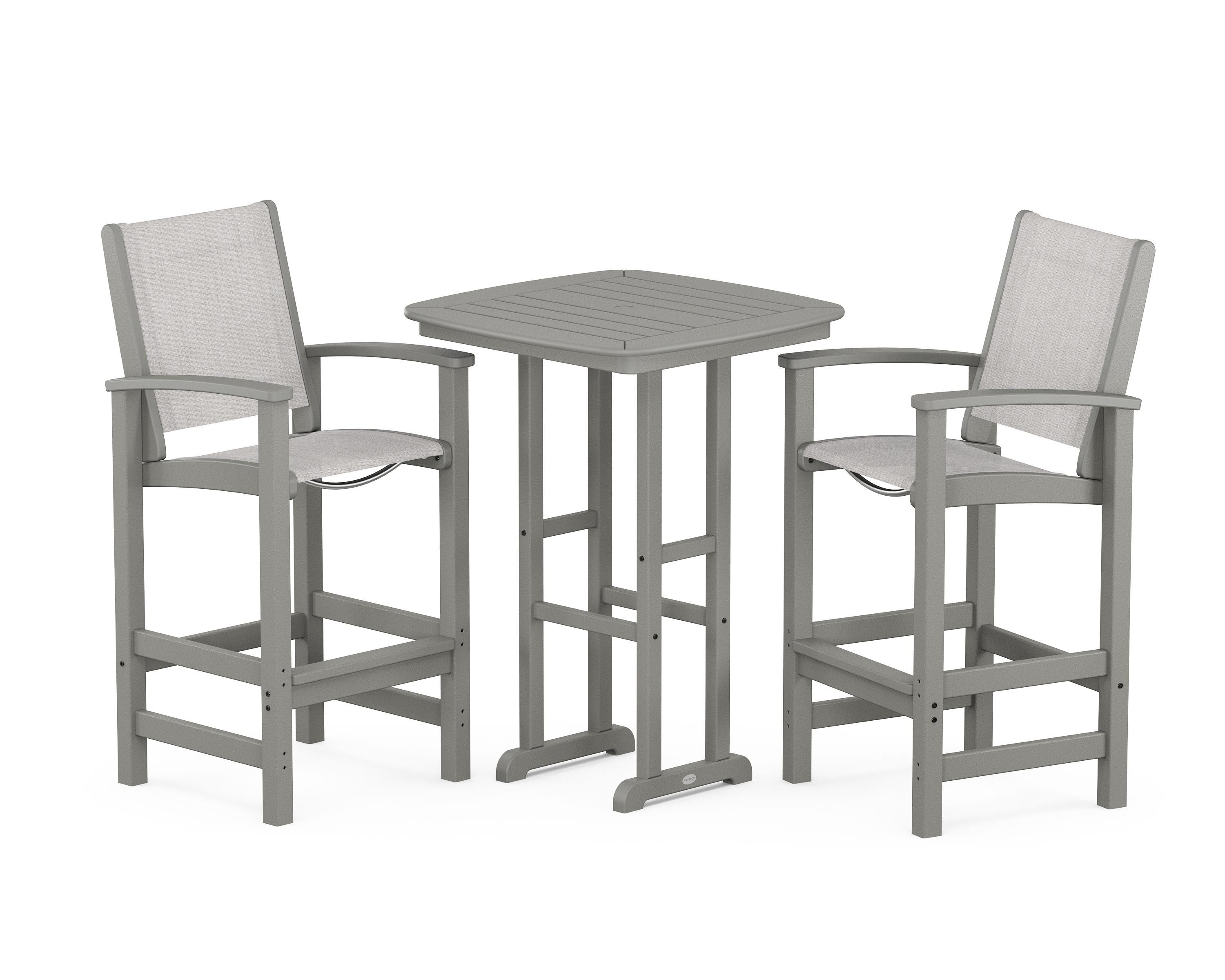 POLYWOOD® Coastal 3-Piece Bar Set in Slate Grey / Parchment Sling