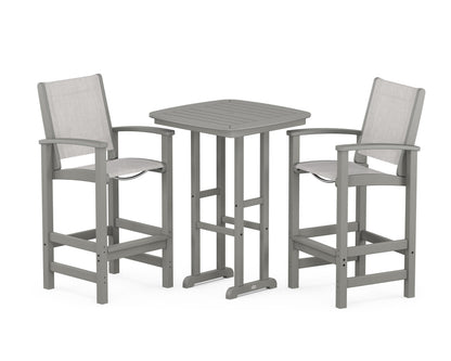 POLYWOOD® Coastal 3-Piece Bar Set in Slate Grey / Parchment Sling