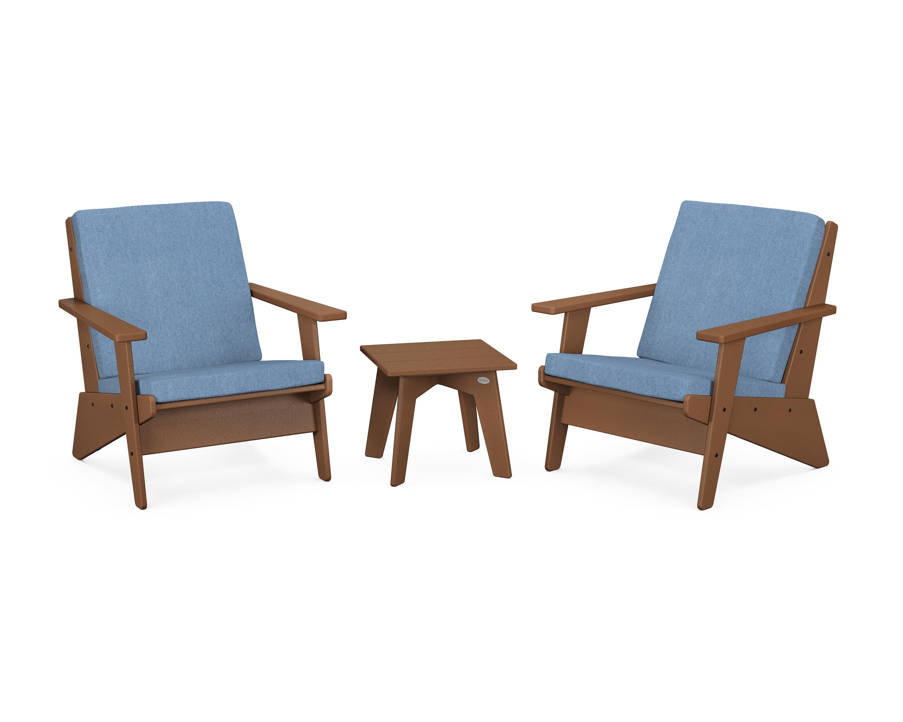 POLYWOOD® Riviera Modern Lounge 3-Piece Set in Teak / Sky Blue