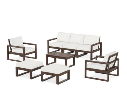 POLYWOOD® EDGE Sectional 8-Piece Lounge Sofa Set in Mahogany / Natural Linen