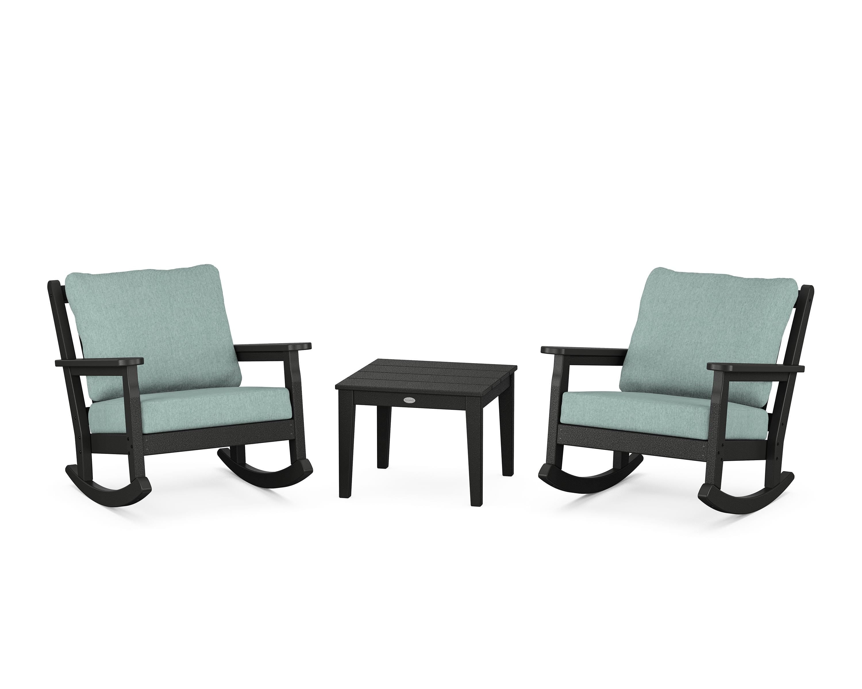 POLYWOOD® Chippendale 3-Piece Deep Seating Rocker Set in Black / Glacier Spa