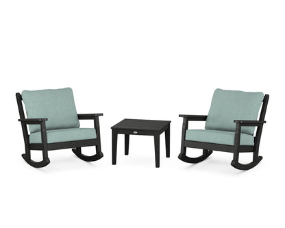 POLYWOOD® Chippendale 3-Piece Deep Seating Rocker Set in Black / Glacier Spa