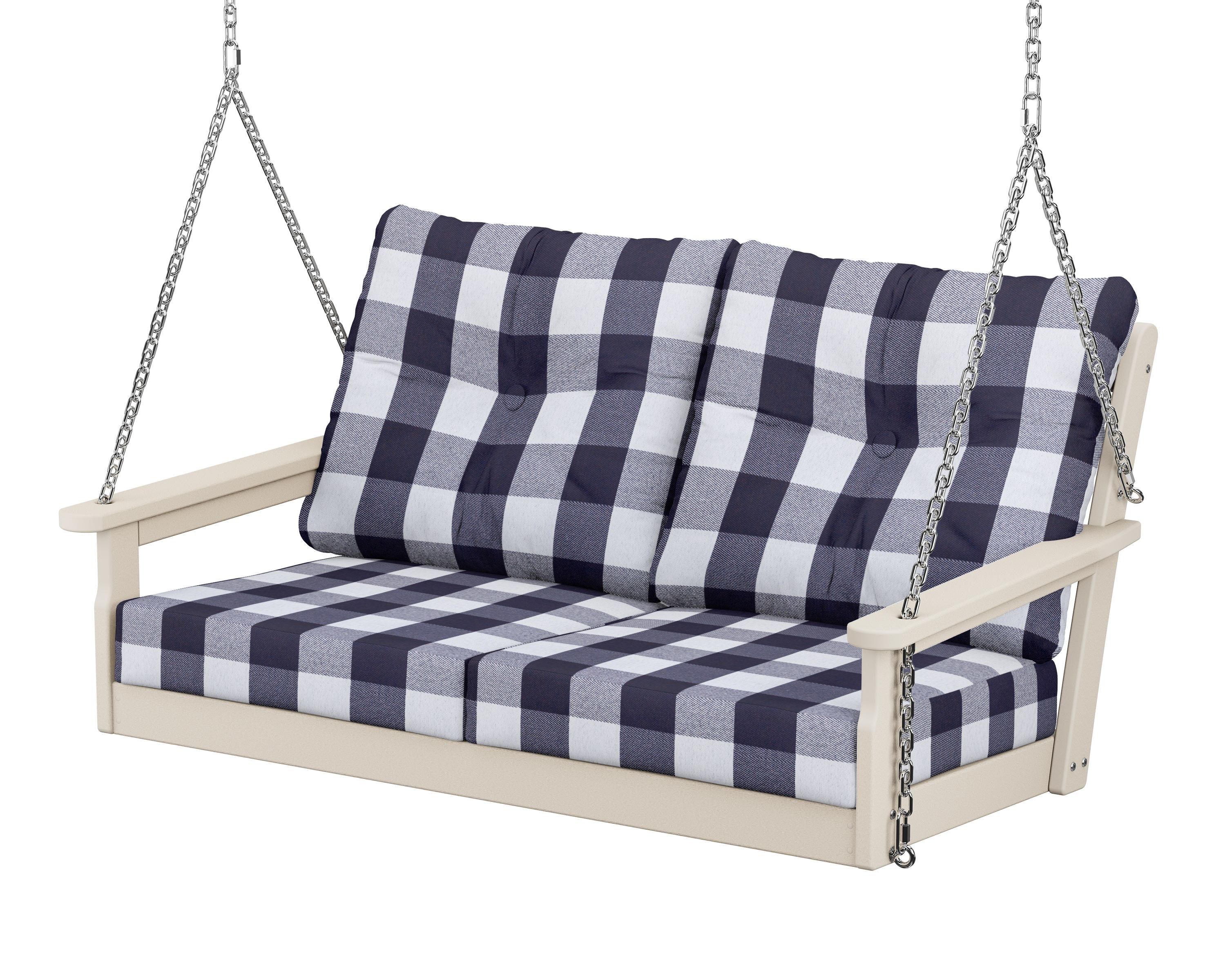 POLYWOOD® Vineyard Deep Seating Swing in Sand / Buffalo Plaid Navy