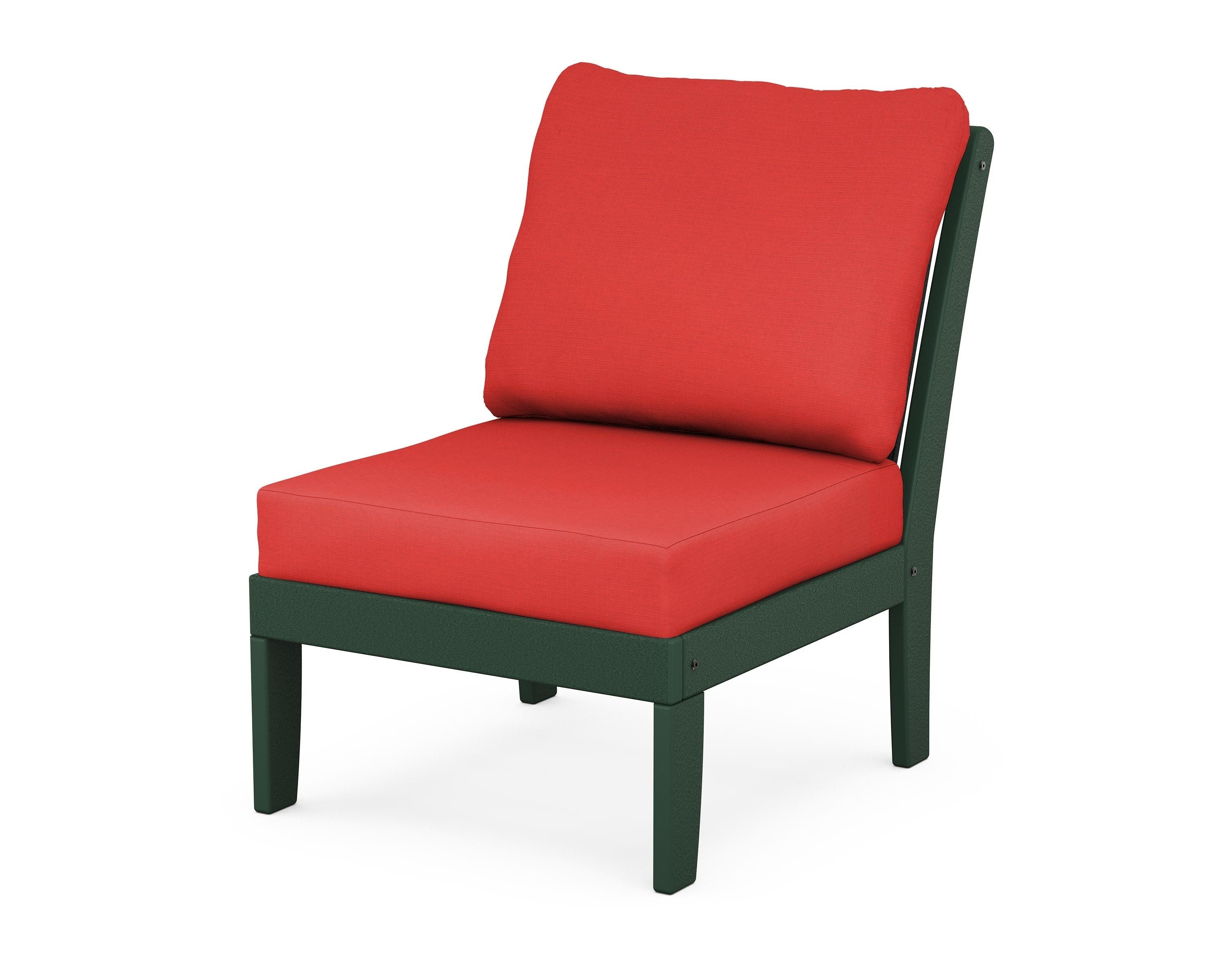 POLYWOOD® Braxton Modular Armless Chair in Green / Crimson Linen