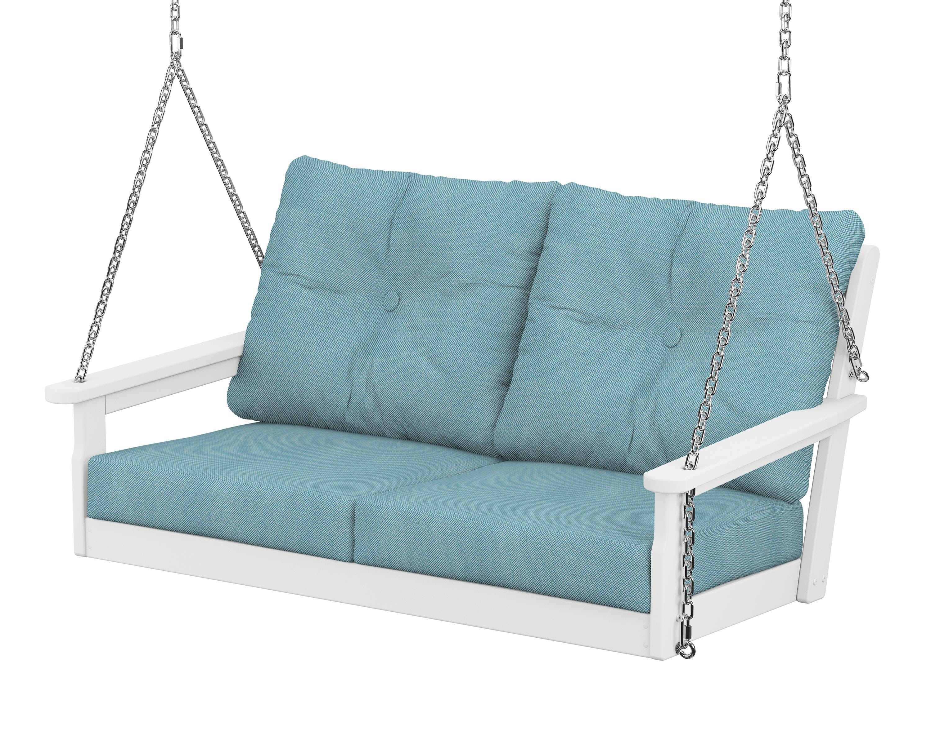 POLYWOOD® Vineyard Deep Seating Swing in White / Lattice Sky Blue