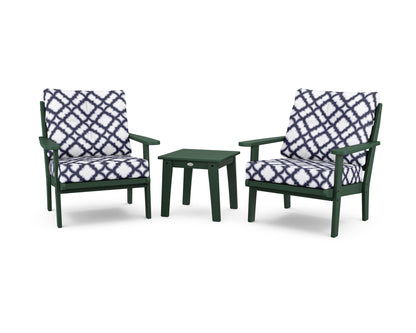 POLYWOOD® Lakeside 3-Piece Deep Seating Chair Set in Green / Trellis Navy