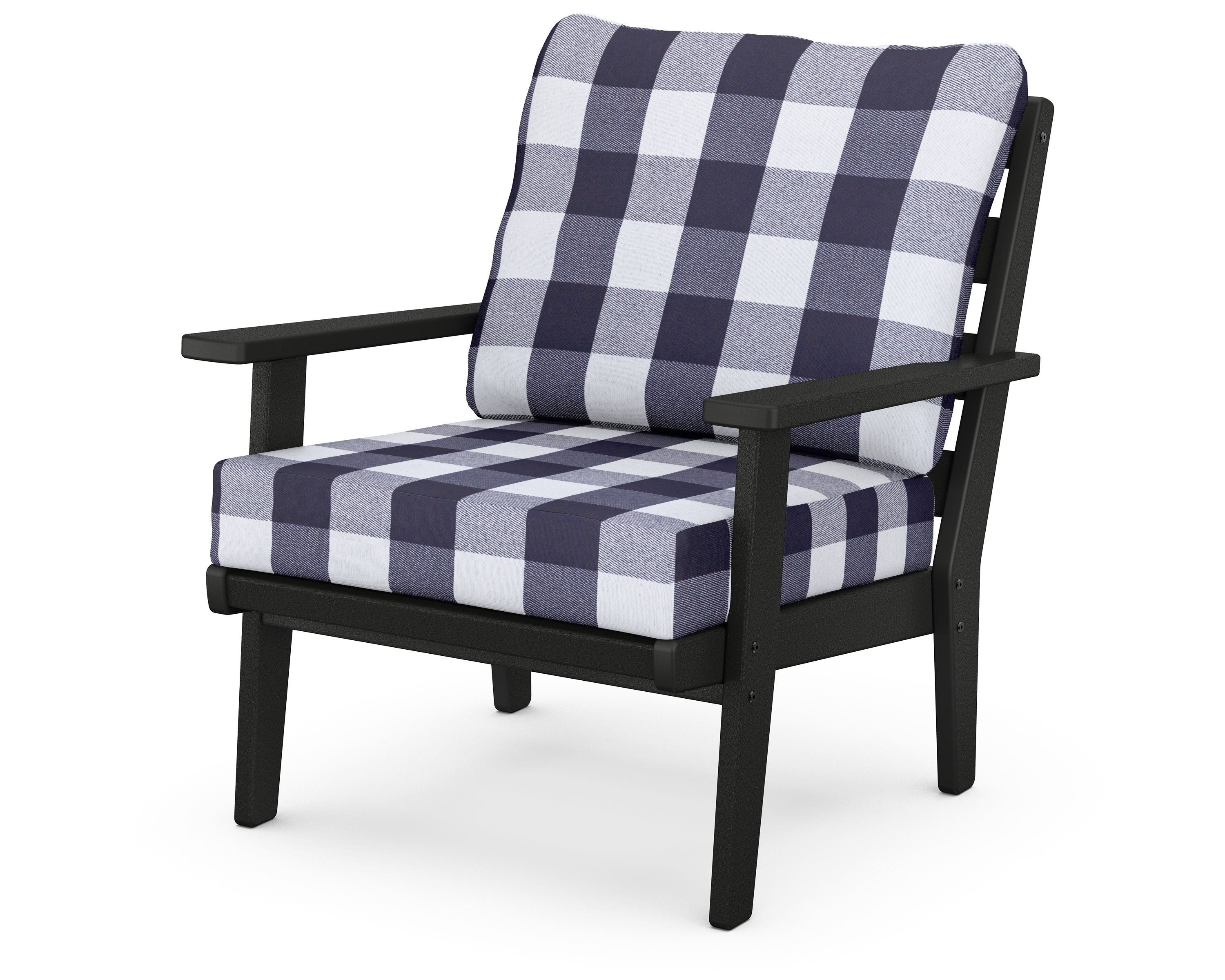 POLYWOOD® Grant Park Deep Seating Chair in Black / Buffalo Plaid Navy