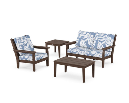 POLYWOOD® Chippendale 4-Piece Deep Seating Set in Mahogany / Leaf Sky Blue