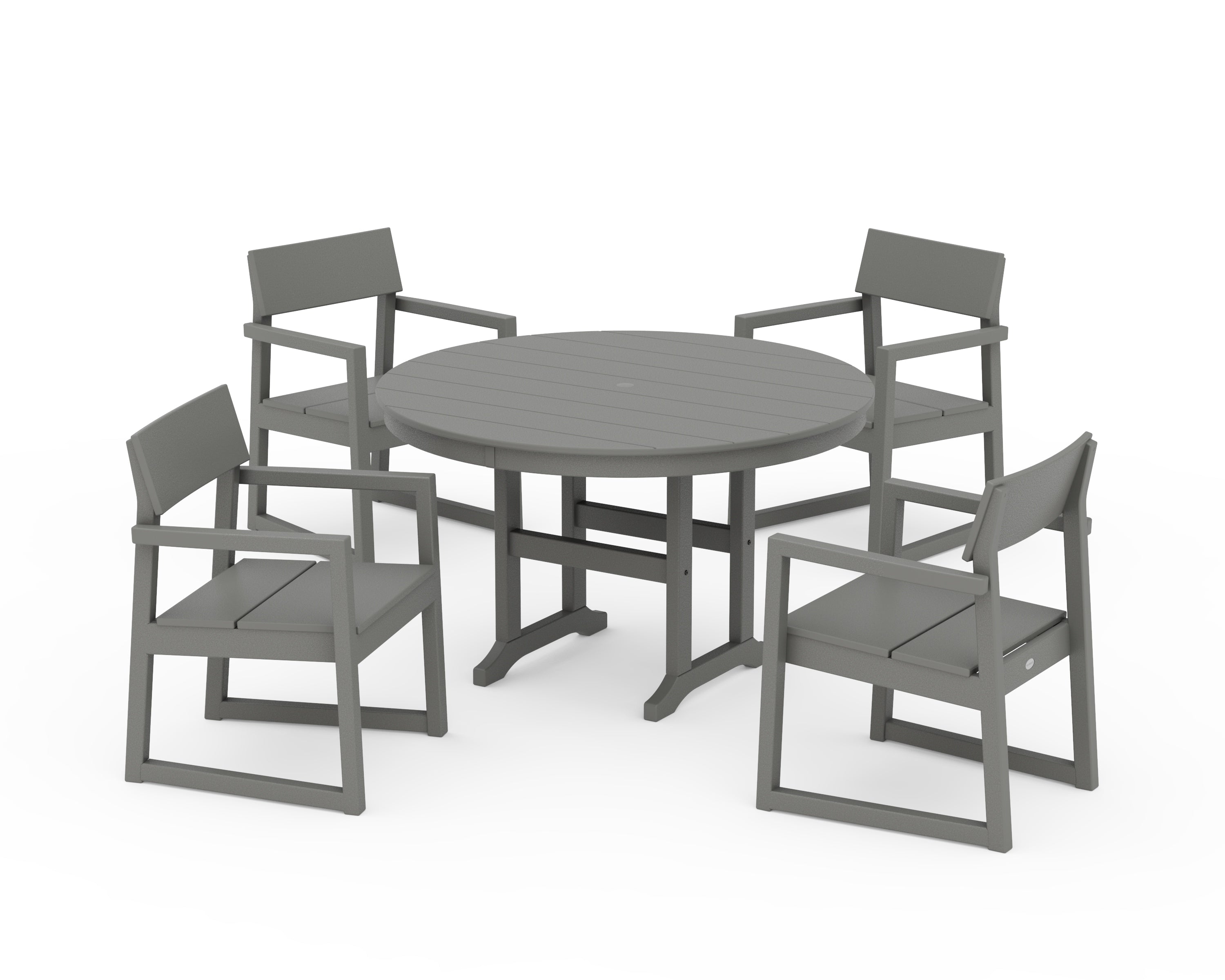 POLYWOOD® EDGE 5-Piece Round Farmhouse Dining Set in Slate Grey