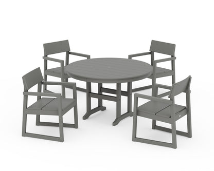 POLYWOOD® EDGE 5-Piece Round Farmhouse Dining Set in Slate Grey