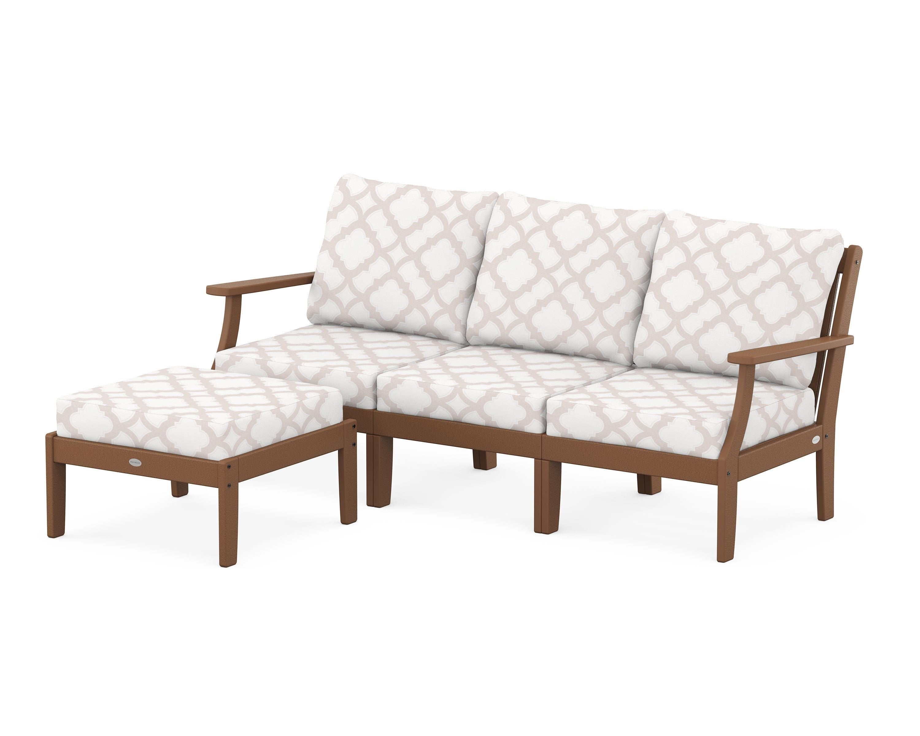 POLYWOOD® Braxton Modular 4-Piece Deep Seating Set with Ottoman in Teak / Trellis Dune Burlap
