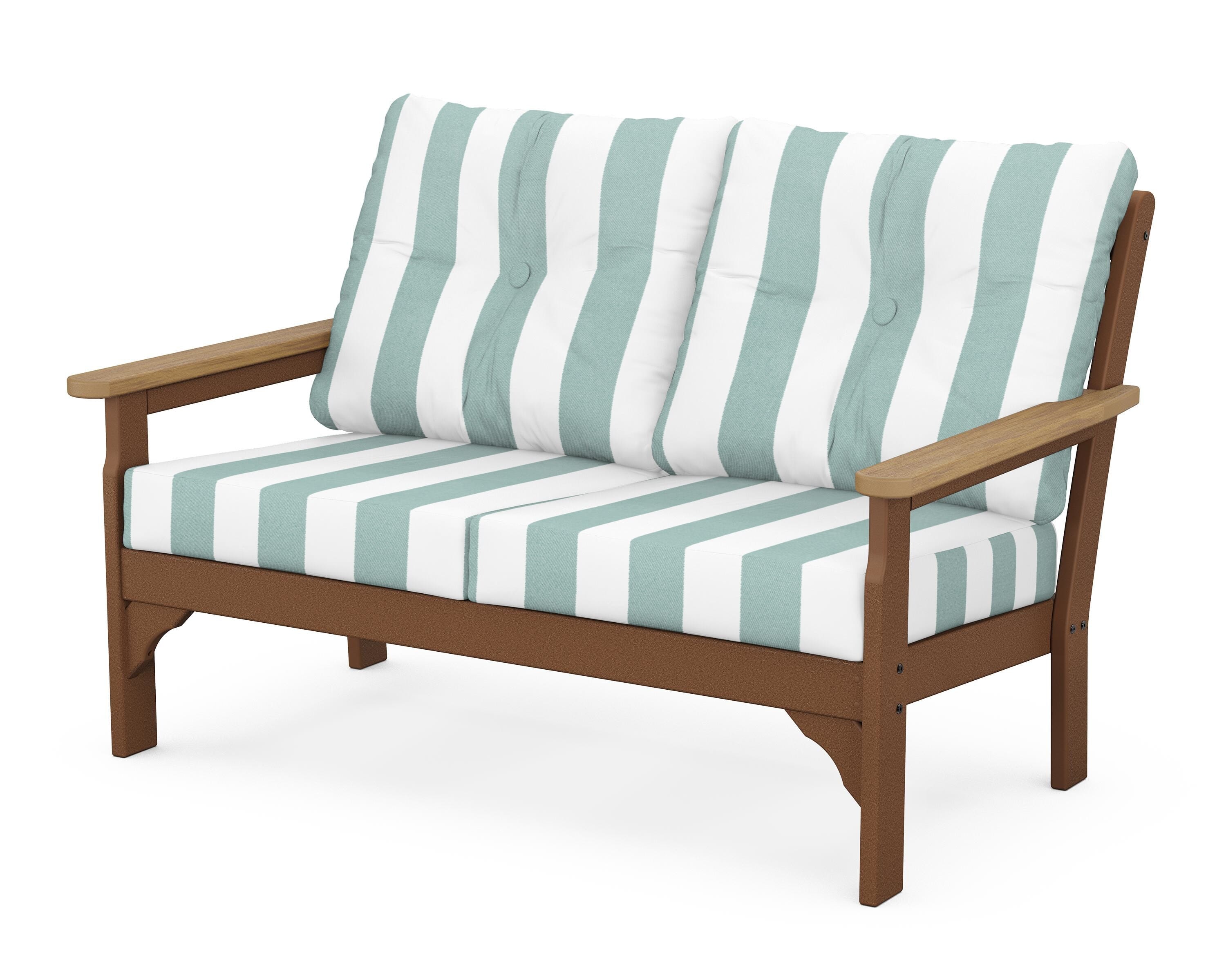 POLYWOOD® Vineyard Deep Seating Loveseat in Teak / Natural / Cabana Stripe Glacier Spa