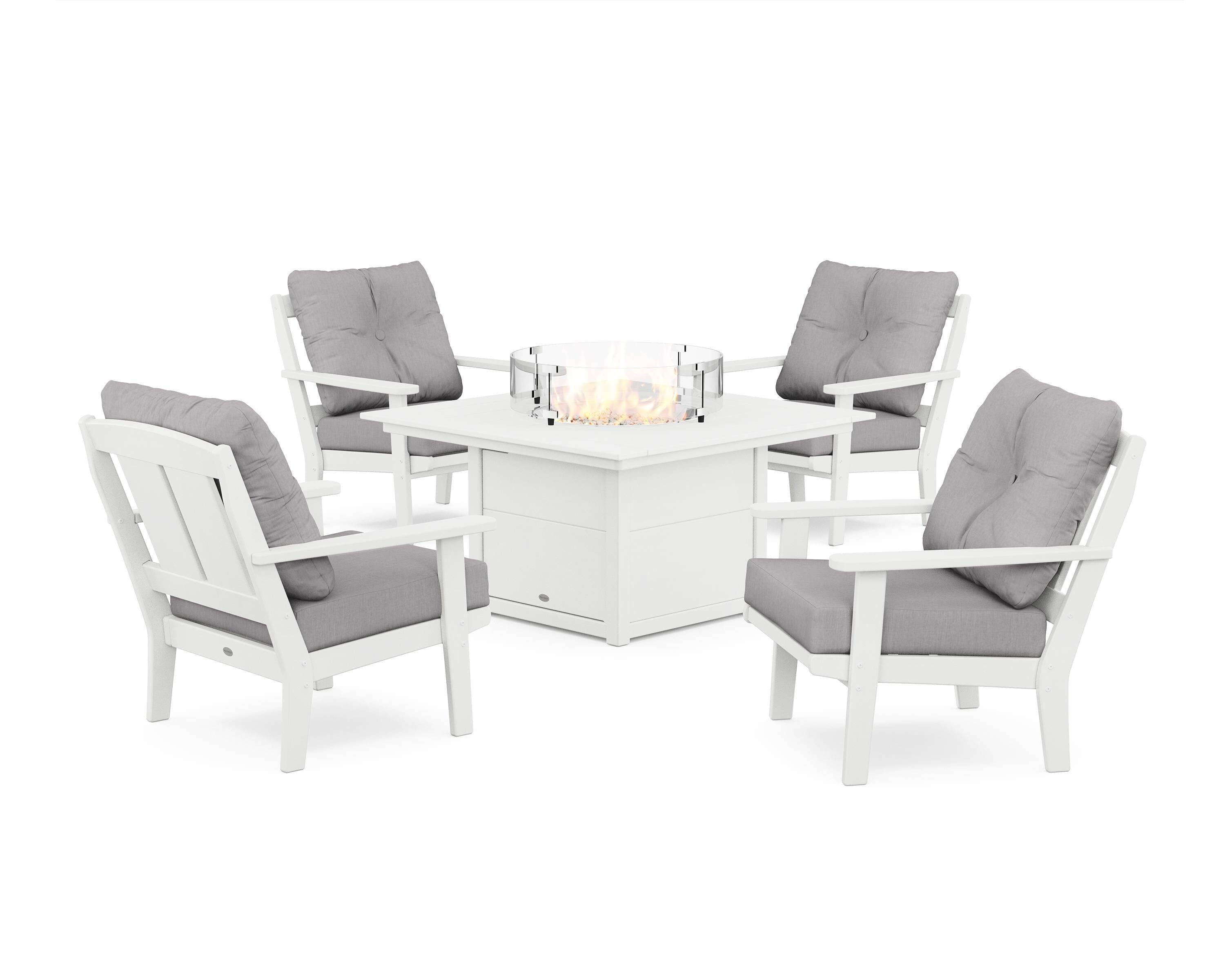 POLYWOOD® Mission 5-Piece Deep Seating Set with Fire Pit Table in White / Granite