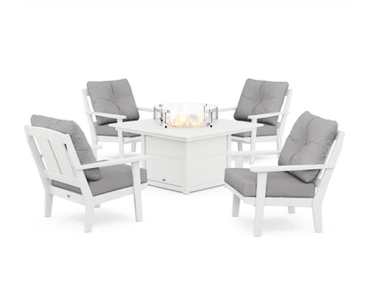 POLYWOOD® Mission 5-Piece Deep Seating Set with Fire Pit Table in White / Granite