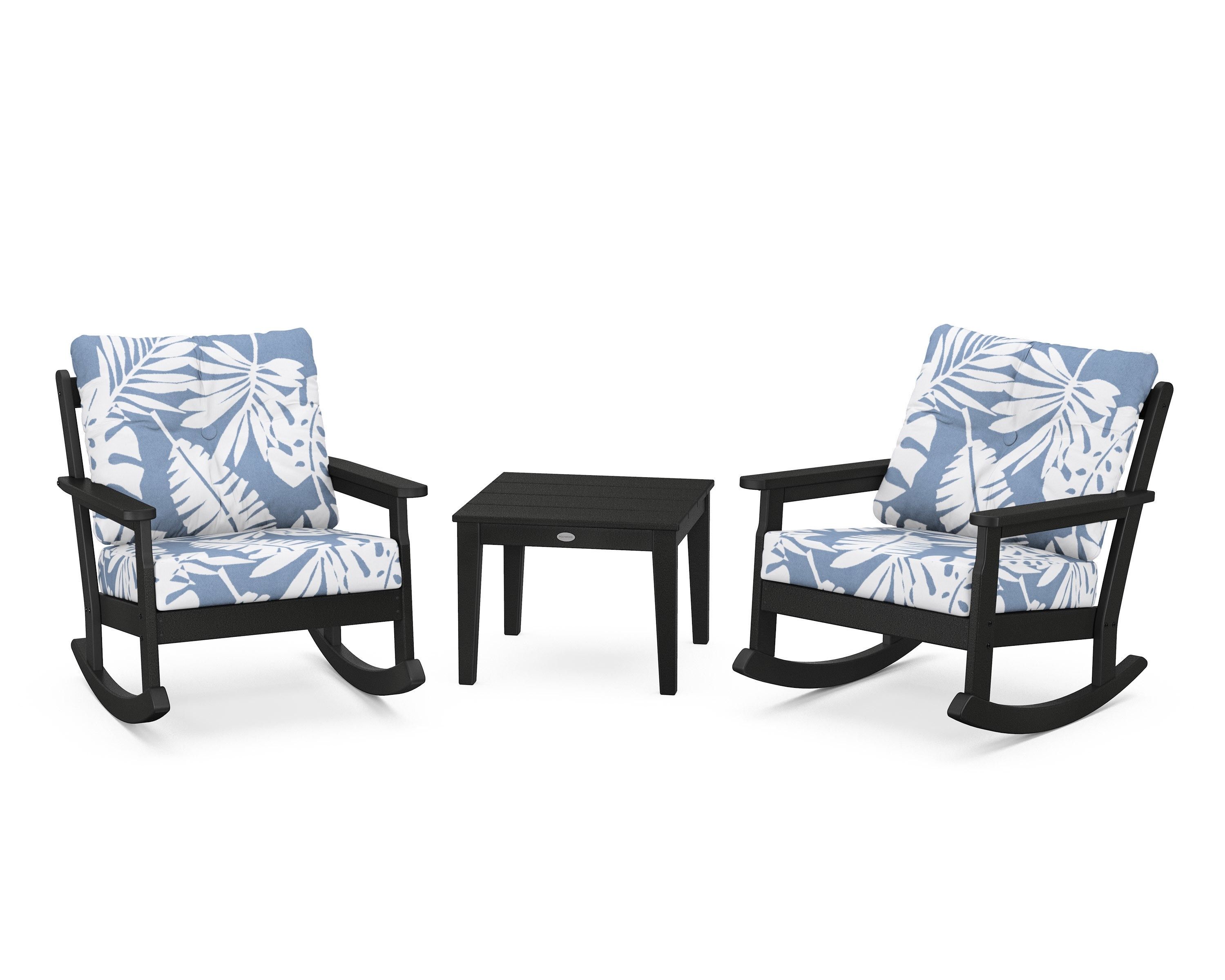 POLYWOOD® Vineyard 3-Piece Deep Seating Rocker Set in Black / Leaf Sky Blue