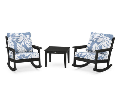 POLYWOOD® Vineyard 3-Piece Deep Seating Rocker Set in Black / Leaf Sky Blue