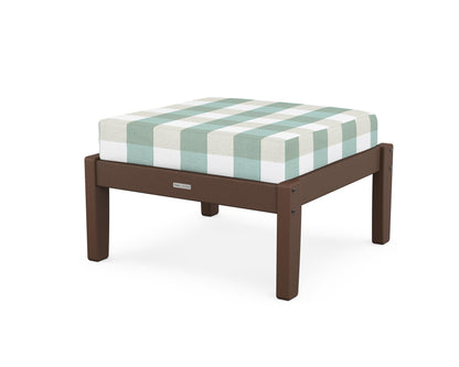 Martha Stewart by POLYWOOD® Chinoiserie Deep Seating Ottoman in Mahogany / Buffalo Plaid Glacier Spa