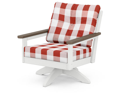 POLYWOOD® Vineyard Deep Seating Swivel Chair in White / Kona / Buffalo Plaid Crimson
