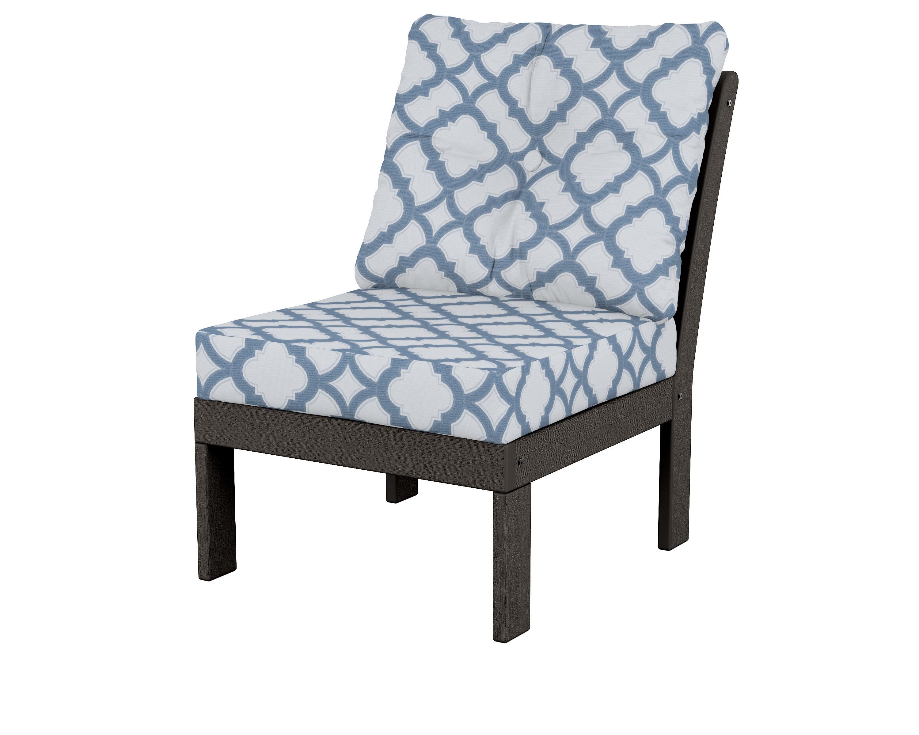 POLYWOOD® Vineyard Modular Armless Chair in Vintage Coffee / Trellis Sky Blue