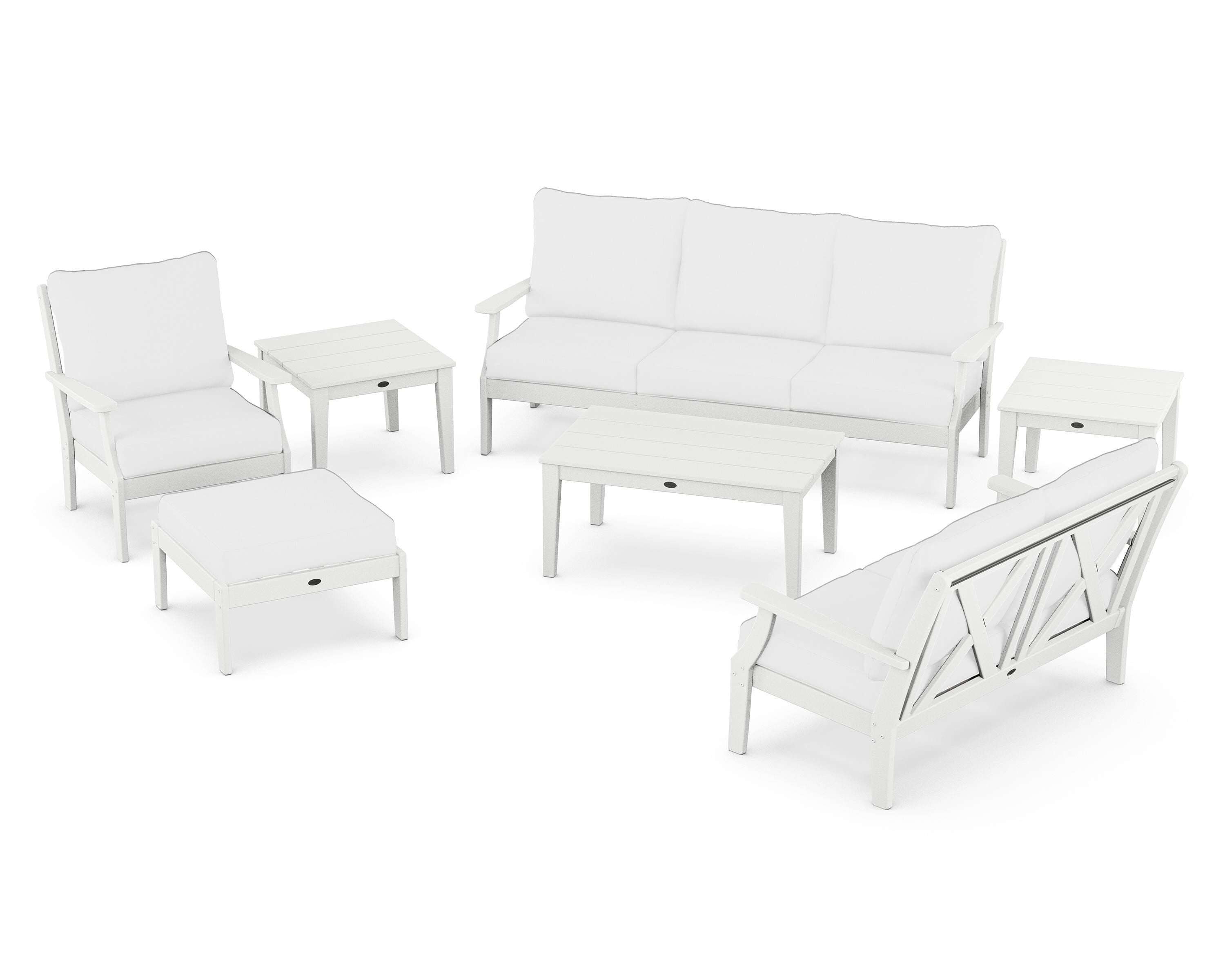 POLYWOOD® Braxton 7-Piece Deep Seating Set in White / Natural