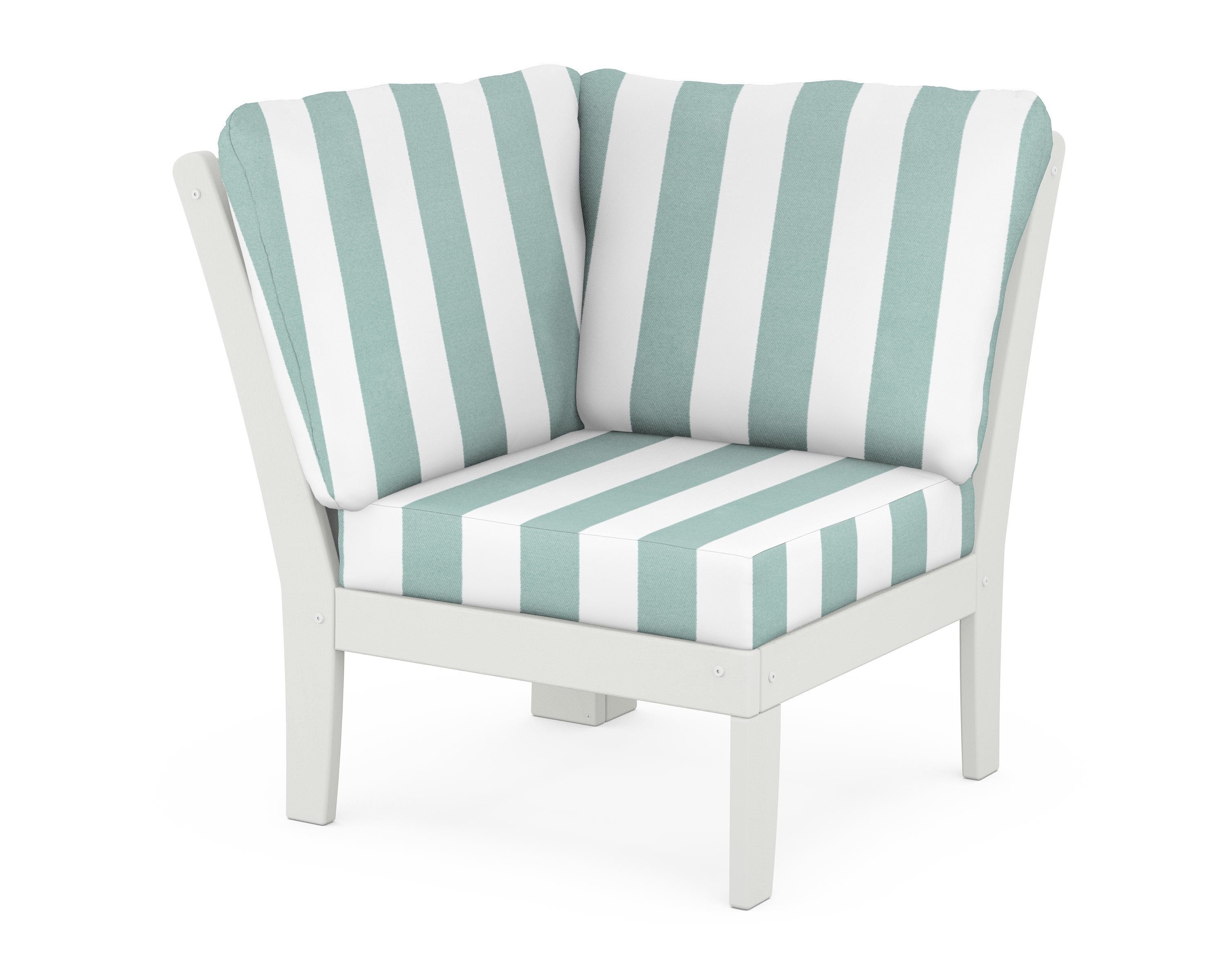 POLYWOOD® Braxton Modular Corner Chair in Vintage White / Cabana Stripe Glacier Spa