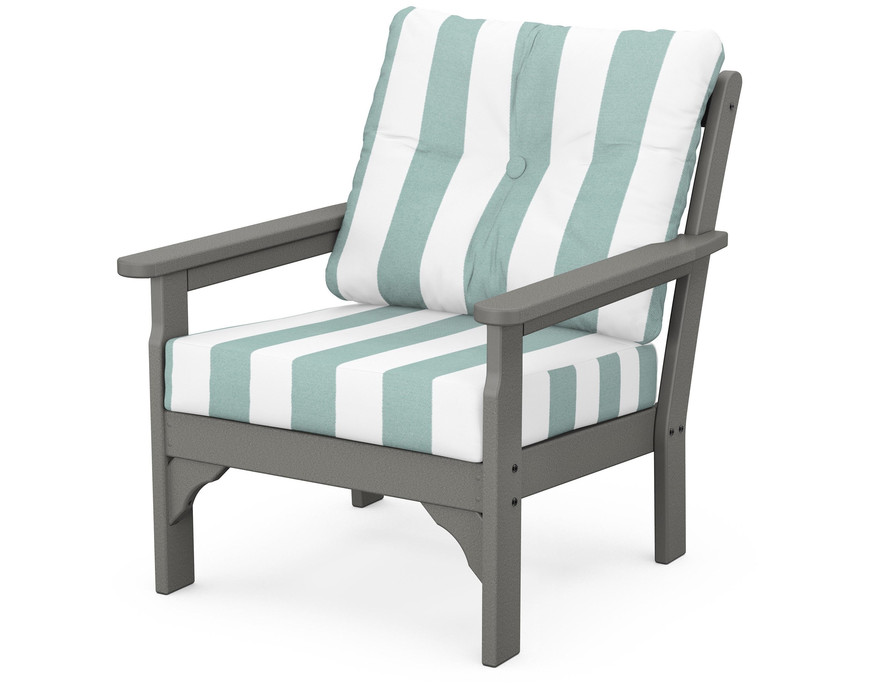 POLYWOOD® Vineyard Deep Seating Chair in Slate Grey / Cabana Stripe Glacier Spa