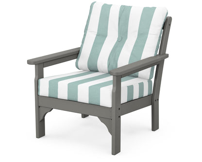 POLYWOOD® Vineyard Deep Seating Chair in Slate Grey / Cabana Stripe Glacier Spa