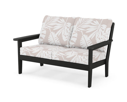 Country Living Cottage Deep Seating Loveseat in Black / Leaf Dune Burlap