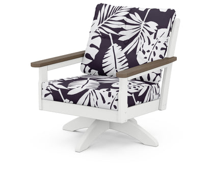 POLYWOOD® Vineyard Deep Seating Swivel Chair in White / Kona / Leaf Navy