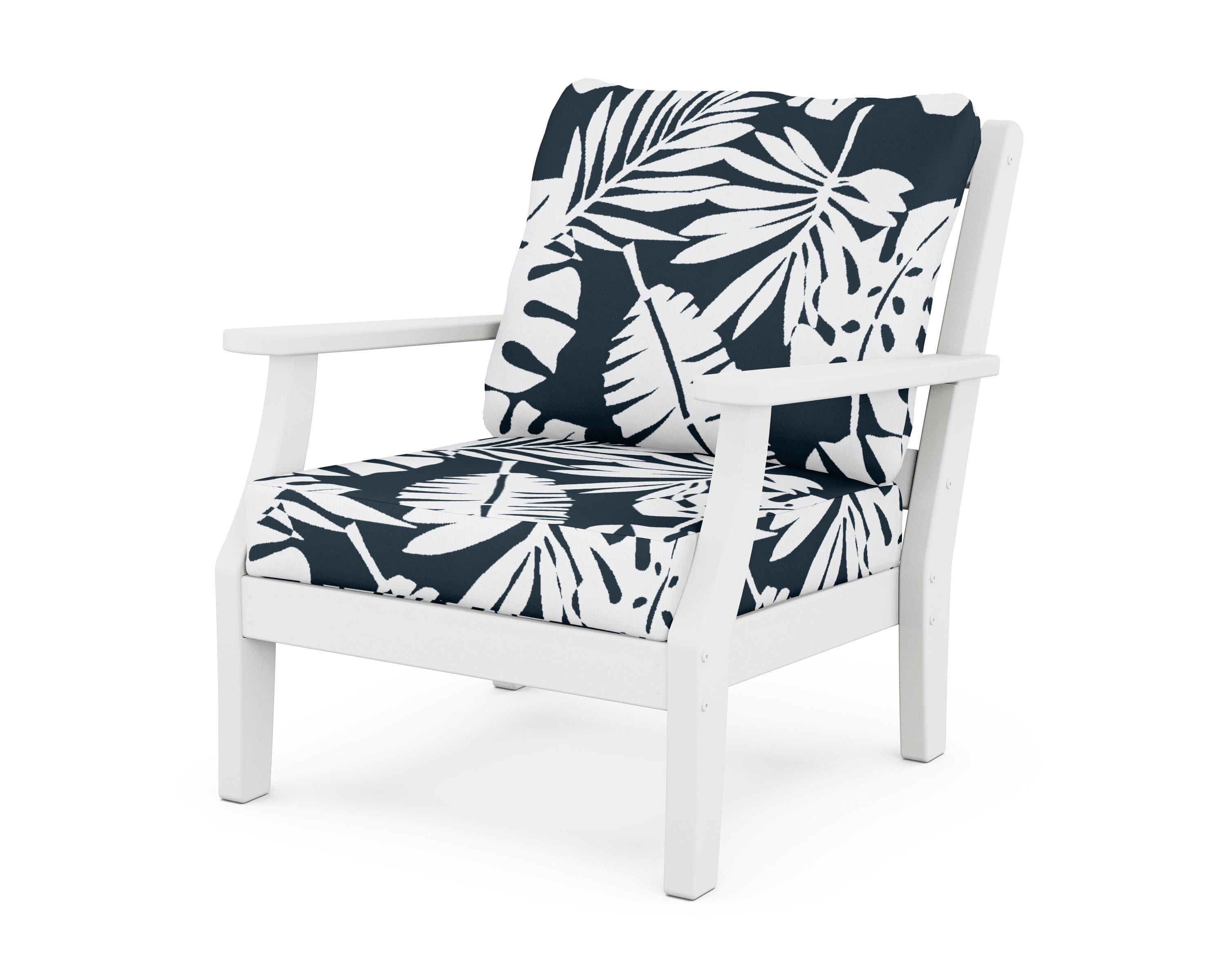 Martha Stewart by POLYWOOD® Chinoiserie Deep Seating Chair in White / Leaf Marine Indigo