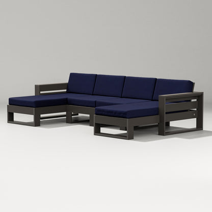PW Designer Series Latitude Double Chaise Sectional in Vintage Coffee / Navy