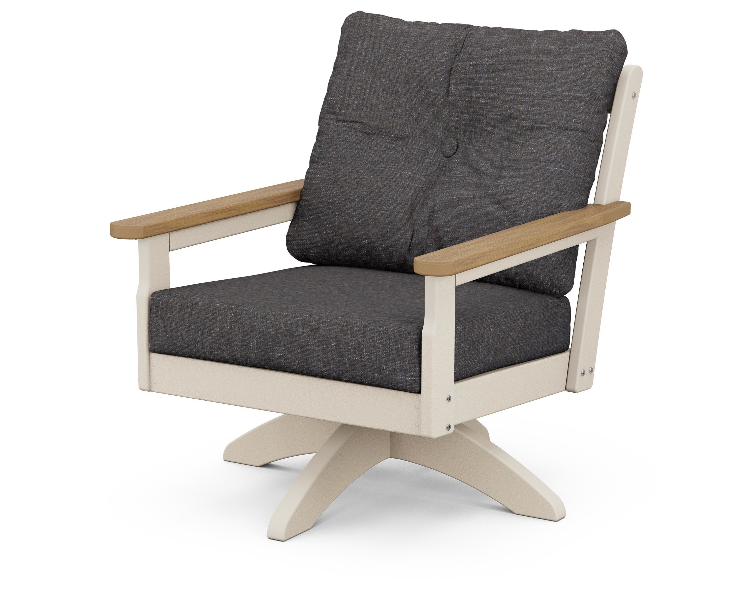 POLYWOOD® Vineyard Deep Seating Swivel Chair in Sand / Natural / Ash Charcoal