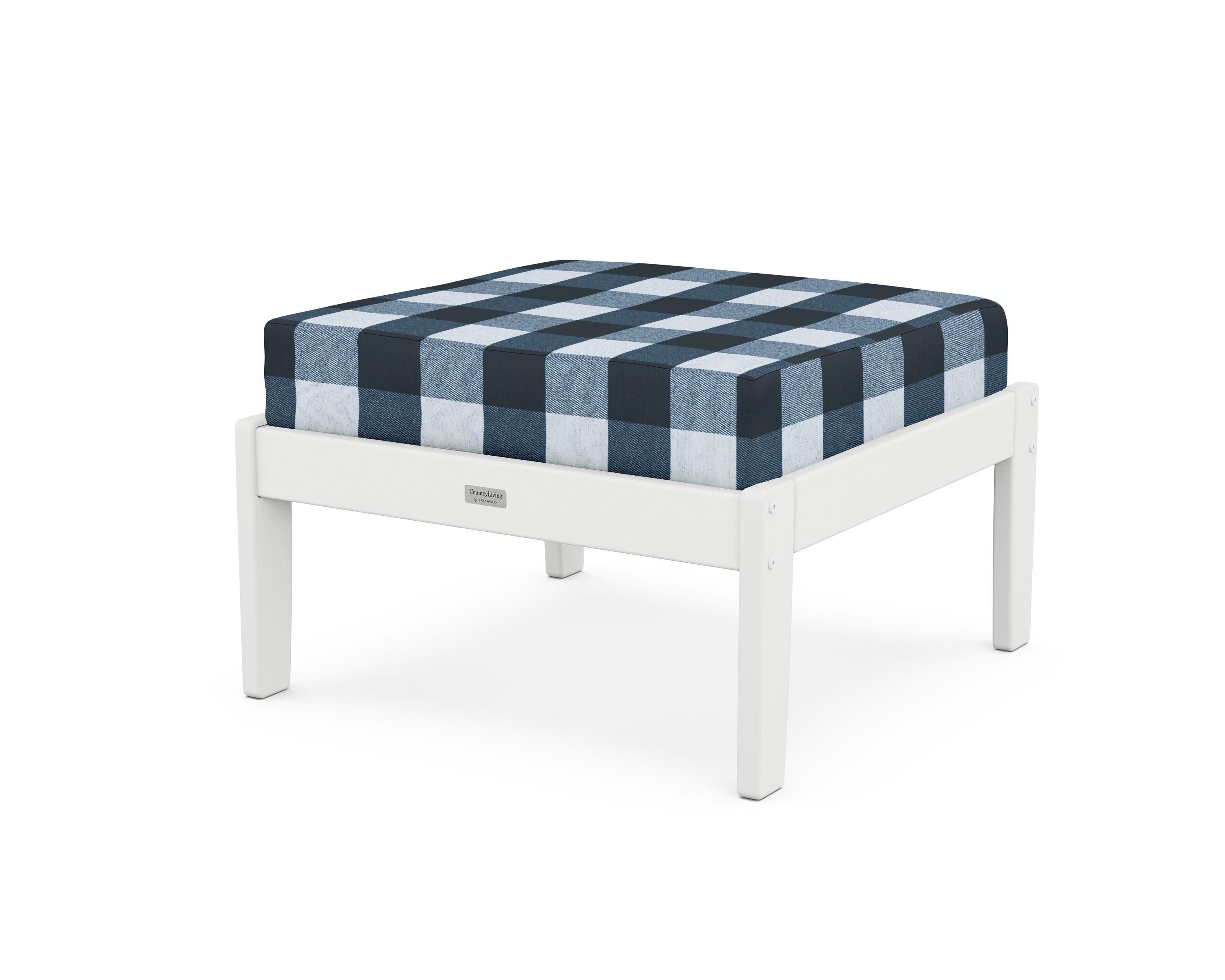 Country Living Cottage Deep Seating Ottoman in White / Buffalo Plaid Marine Indigo