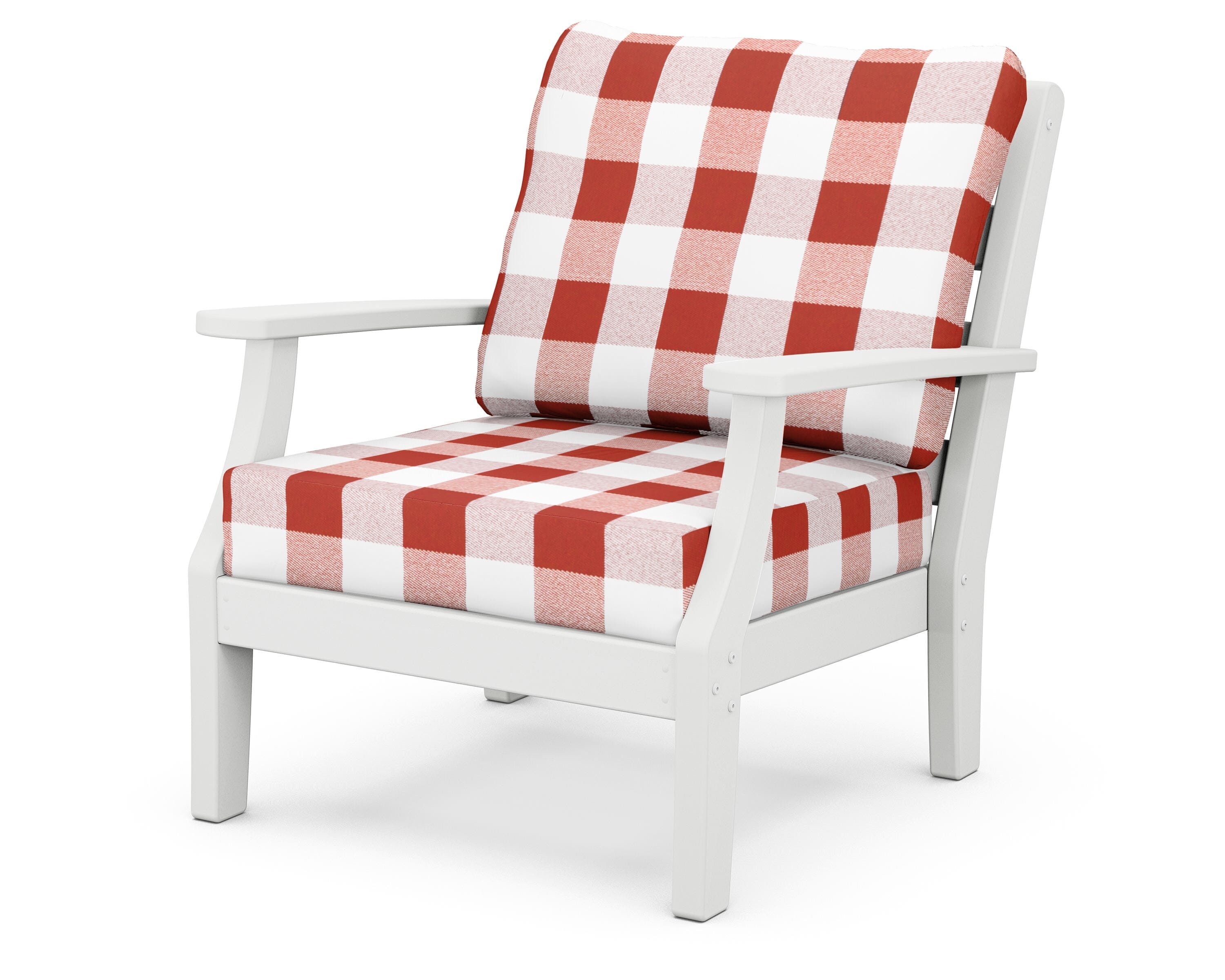POLYWOOD® Chesapeake Deep Seating Chair in White / Buffalo Plaid Crimson